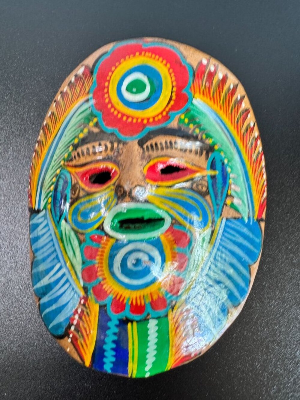 Vintage Yucatan Mexico Folk Art Ceramic Mask Hand Painted Wall Hanging 1989 - Picture 2 of 7